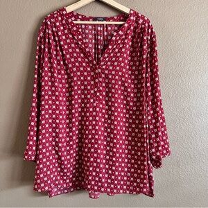 NYDJ Split Neck 3/4 Sleeve Blouse Geometric Pattern Size 3X